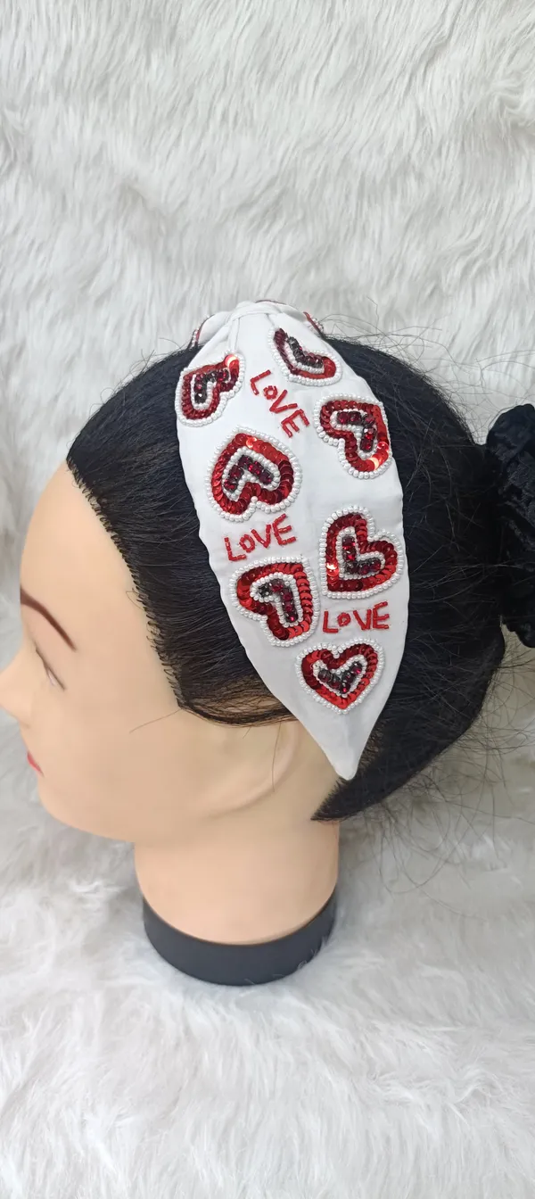 White_Cotton_Sequin_Heart_Embroidered_Knot_Headband_For_Women