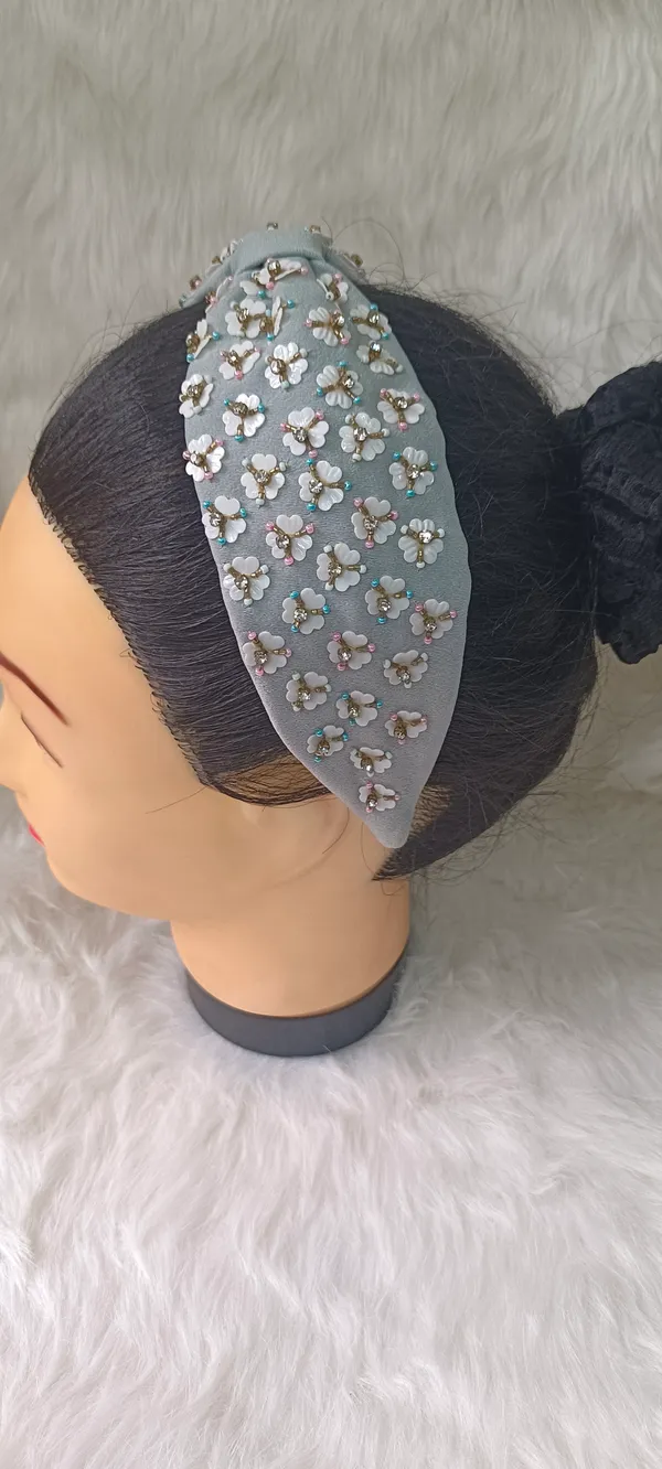Grey_Cotton_Floral_Beaded_Knot_Headband_For_Women
