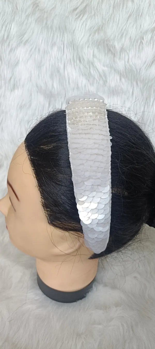 White_Polyester_Sequin_Padded_Hairband_For_Women