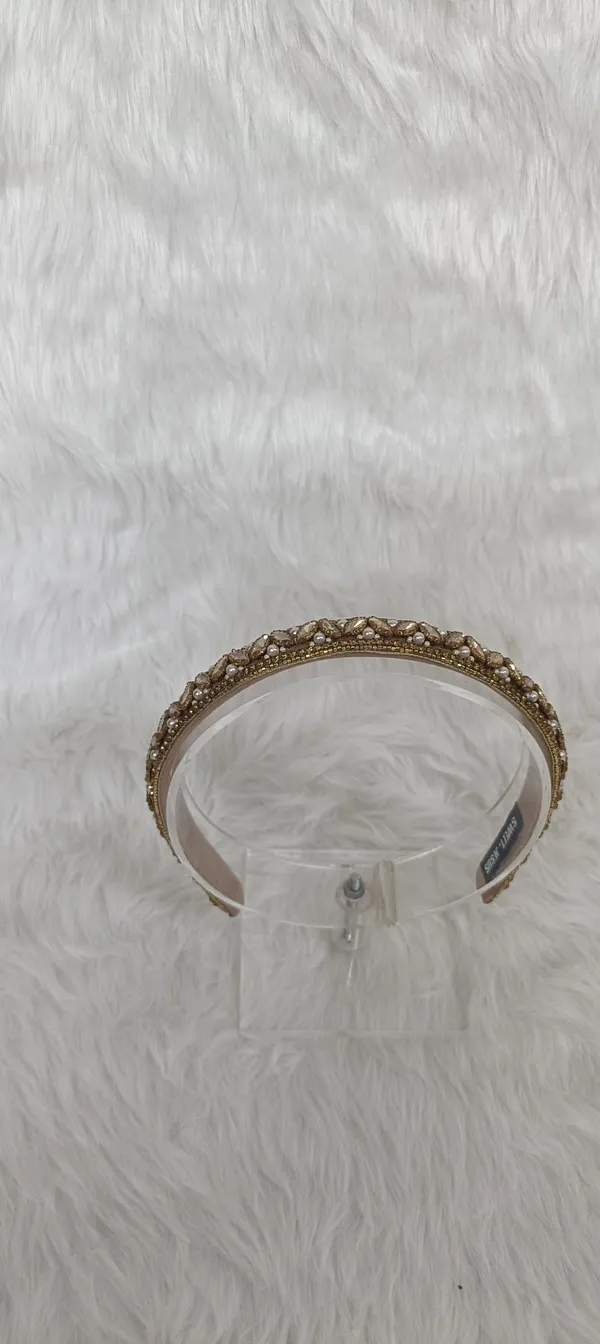 Gold_Satin_Beaded_Pearl_Leaf_Hairband_For_Women