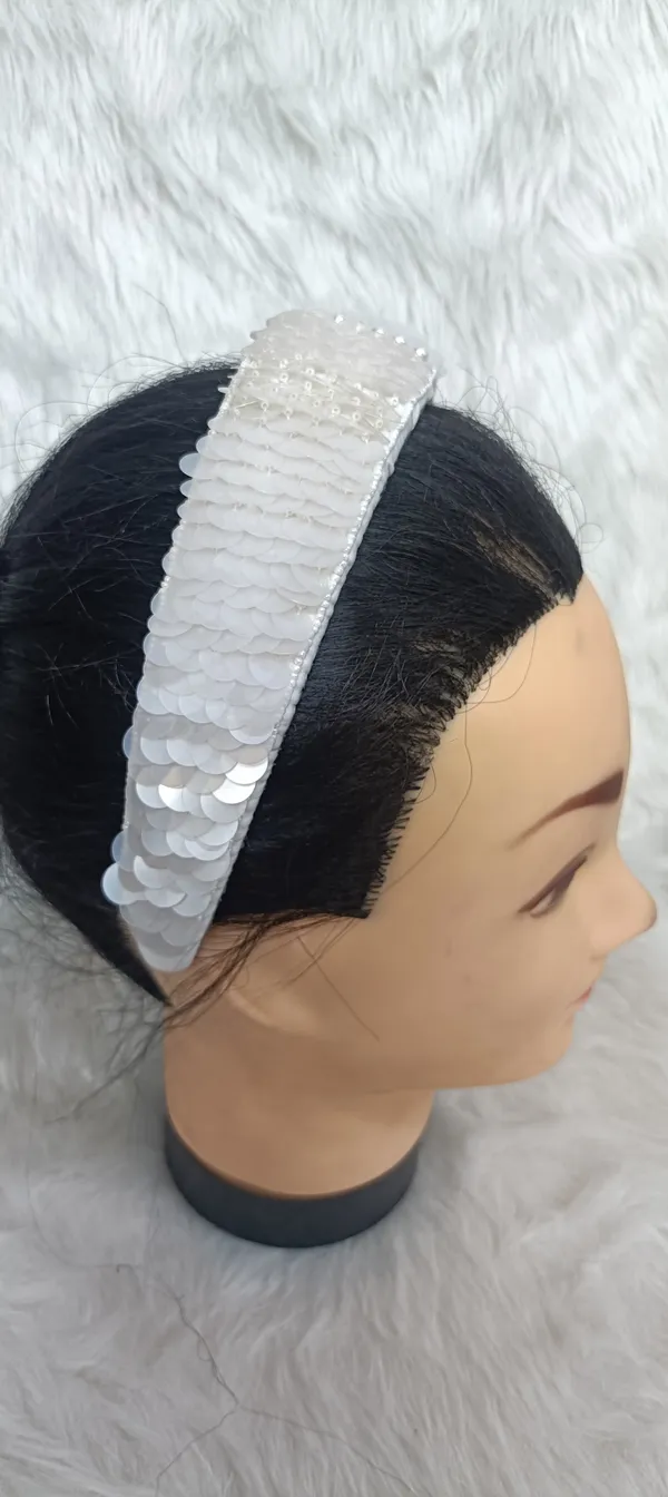 White_Polyester_Sequin_Padded_Hairband_For_Women
