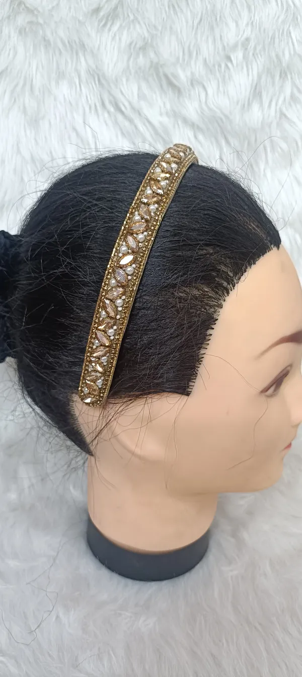 Gold_Satin_Beaded_Pearl_Leaf_Hairband_For_Women