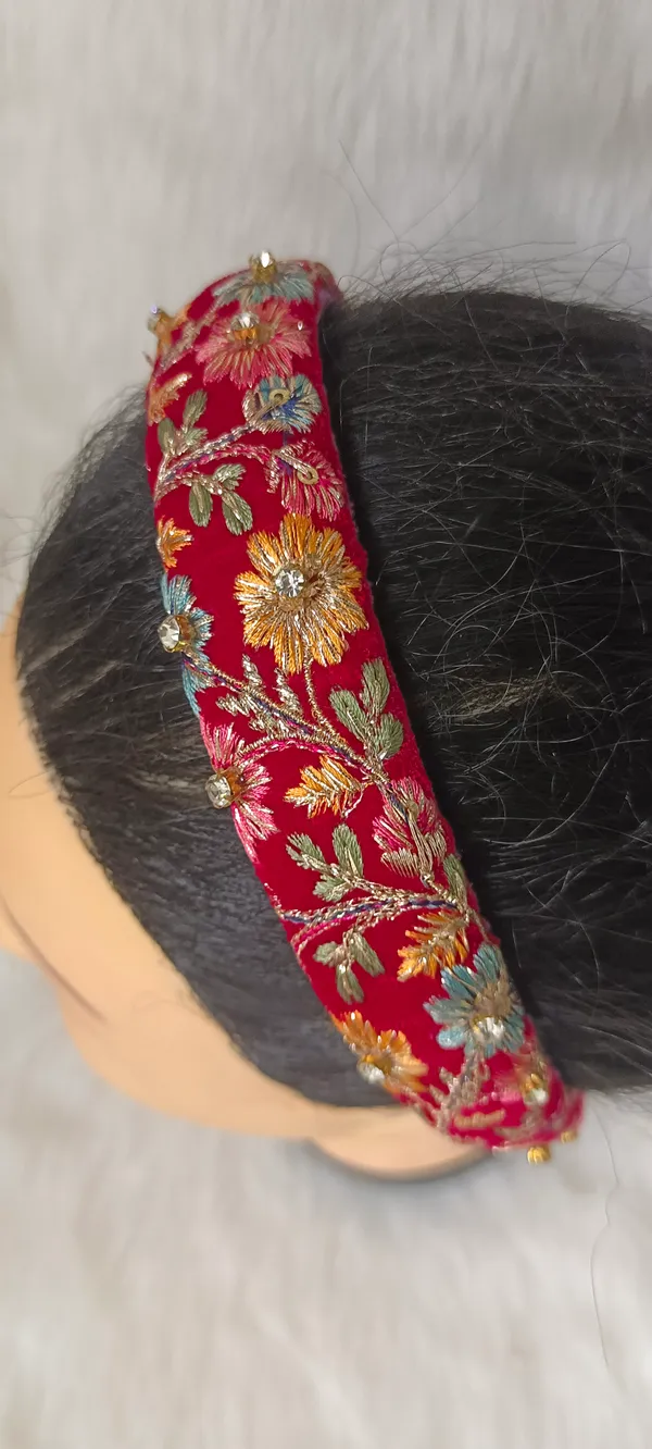 Red_Cotton_Floral_Embroidered_Wide_Hairband_For_Women