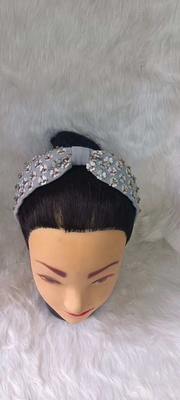 Grey_Cotton_Floral_Beaded_Knot_Headband_For_Women
