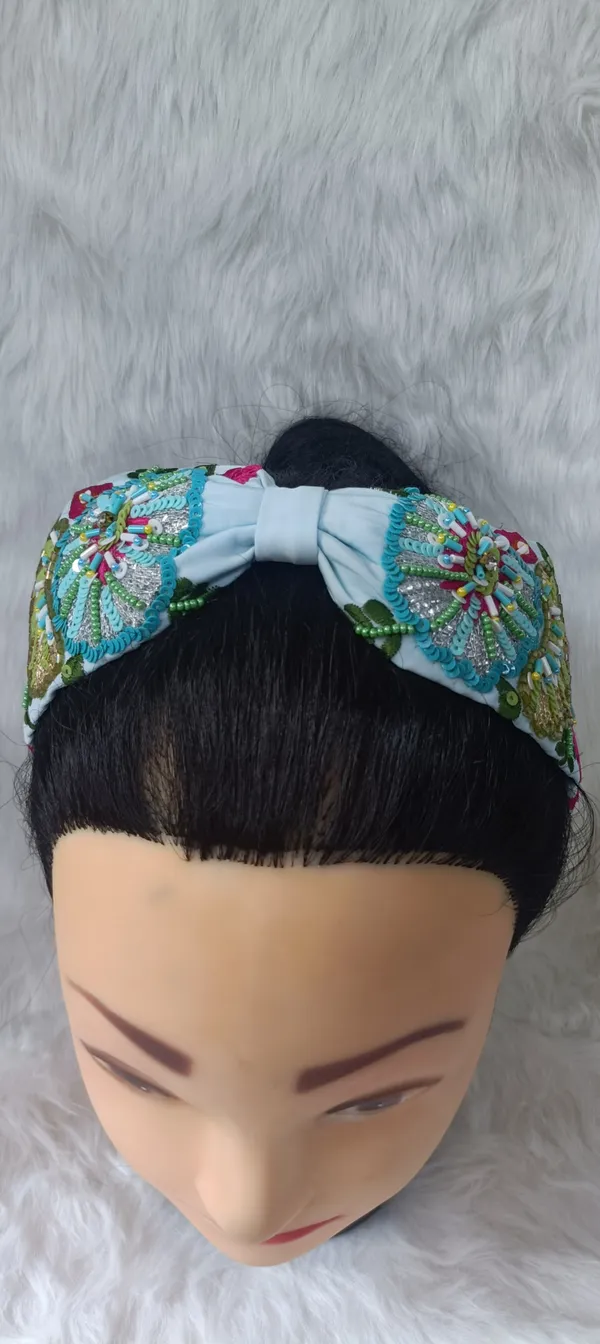 Sky_Blue_Cotton_Sequin_Floral_Embroidered_Knot_Headband_For_Women