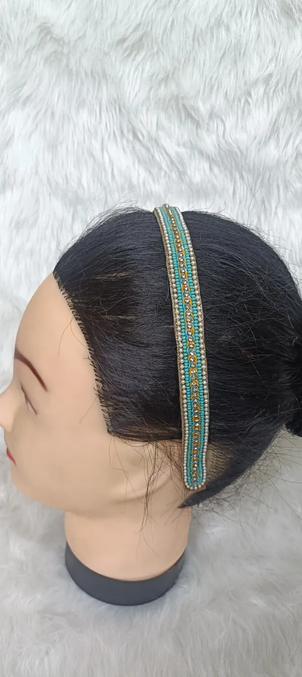 Turquoise_Satin_Beaded_Hairband_For_Women