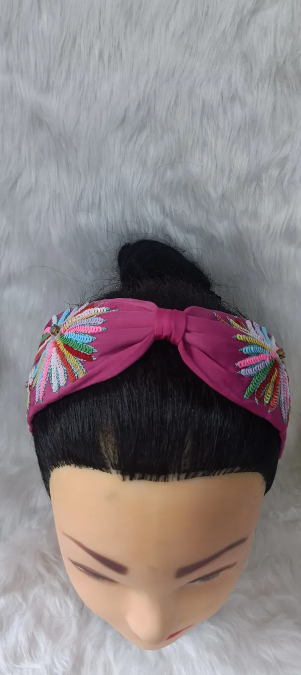 Pink_Cotton_Sequin_Floral_Knot_Headband_For_Women