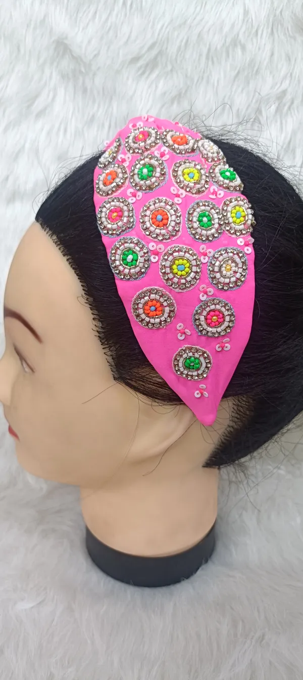 Pink_Cotton_Beaded_Floral_Knot_Headband_For_Women