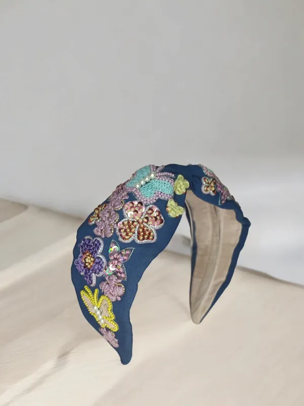 Navy_Satin_Beaded_Floral_Butterfly_Hairband_For_Women