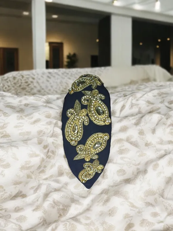 Navy_Blue_Velvet_Gold_Zari_Embroidered_Padded_Headband_For_Women