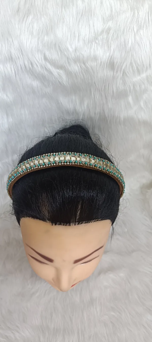 Turquoise_Beaded_Satin_Crystal_Embellished_Hairband_For_Women