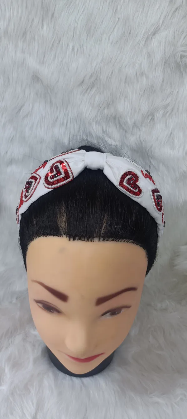 White_Cotton_Sequin_Heart_Embroidered_Knot_Headband_For_Women