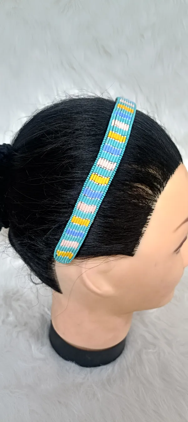 Turquoise_Beaded_Multicolor_Striped_Hairband_For_Women