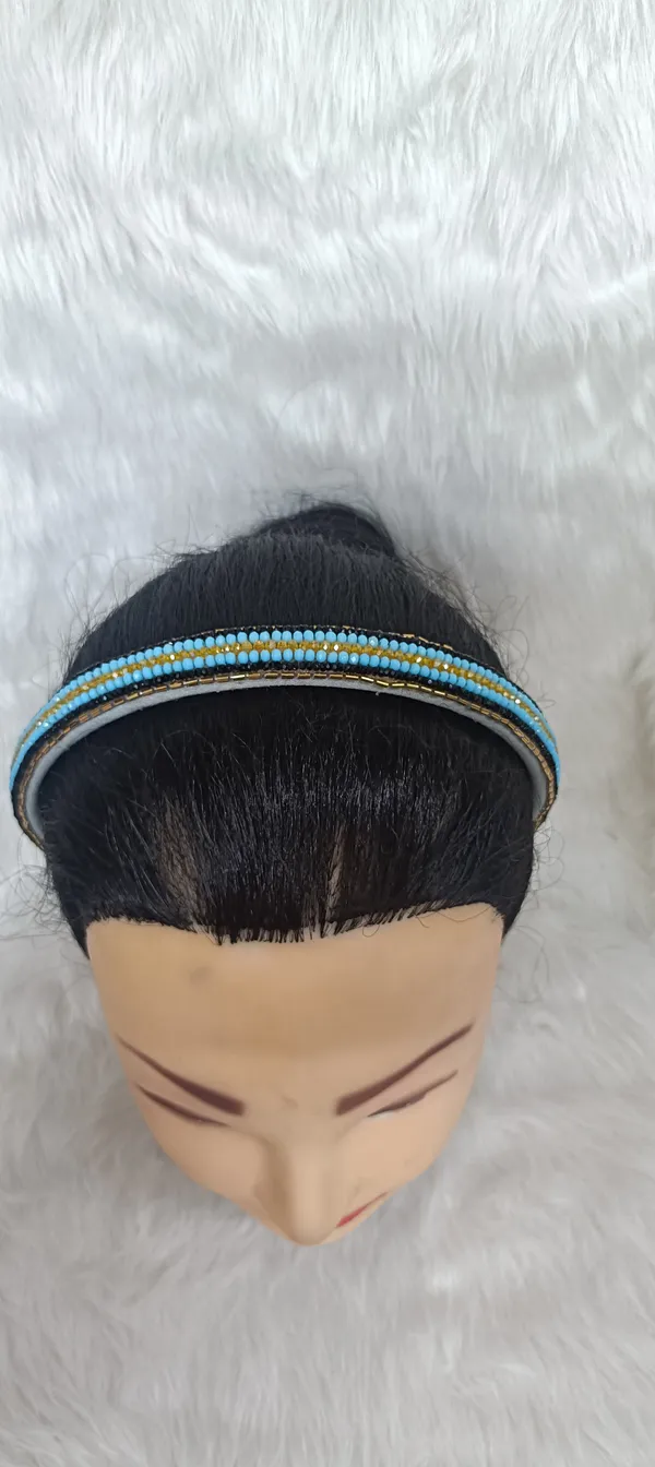 Blue_Gold_Beaded_Striped_Hairband_For_Women