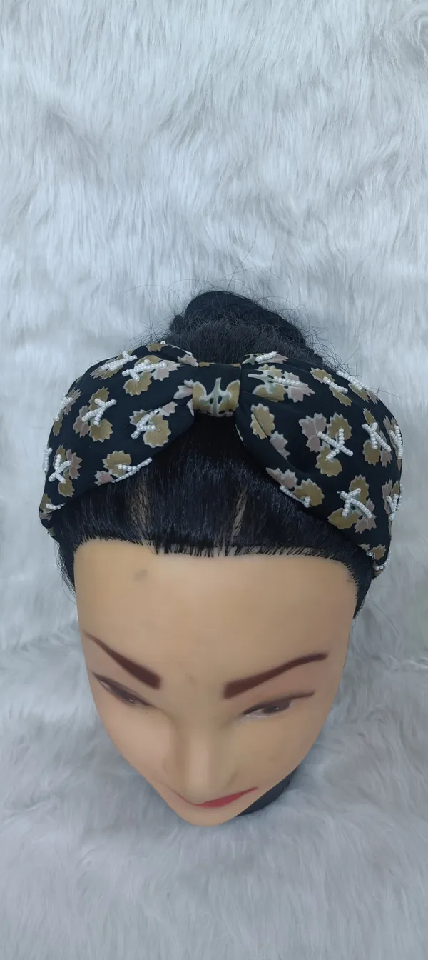 Black_Polyester_Floral_Print_Pearl_Knot_Headband_For_Women
