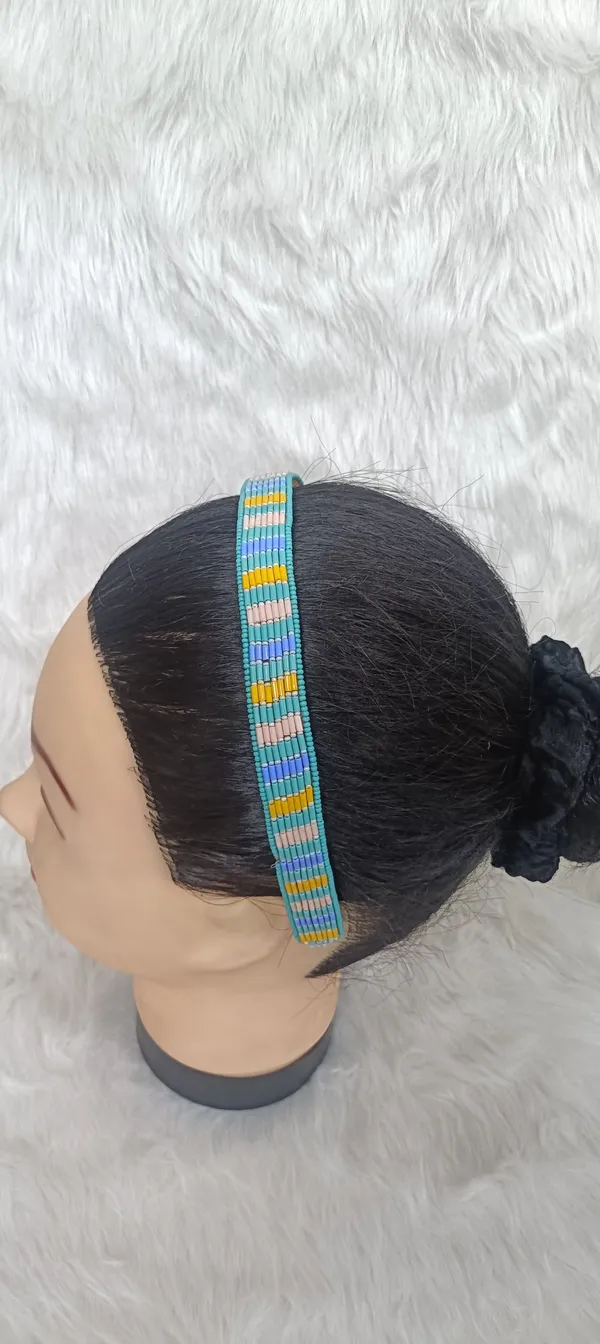 Turquoise_Beaded_Multicolor_Striped_Hairband_For_Women