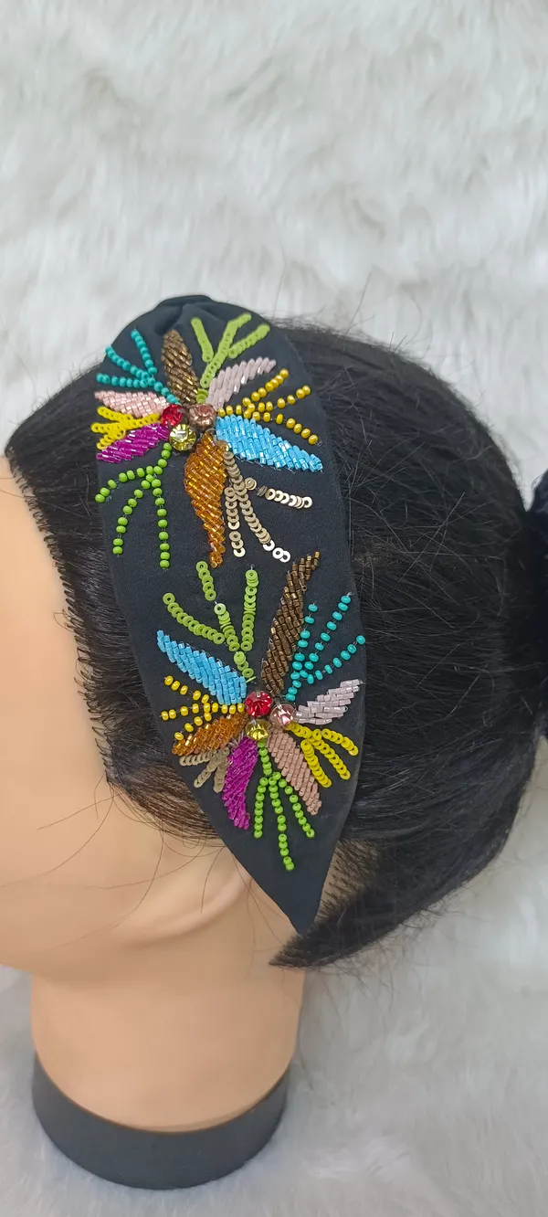 Black_Cotton_Beaded_Floral_Knotted_Hairband_For_Women