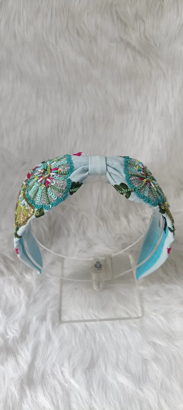 Sky_Blue_Cotton_Sequin_Floral_Embroidered_Knot_Headband_For_Women