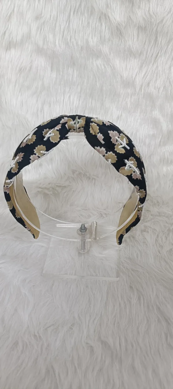 Black_Polyester_Floral_Print_Pearl_Knot_Headband_For_Women