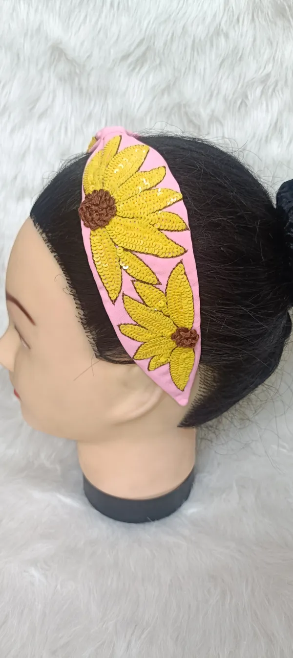 Pink_Cotton_Sunflower_Embroidered_Knot_Headband_For_Women