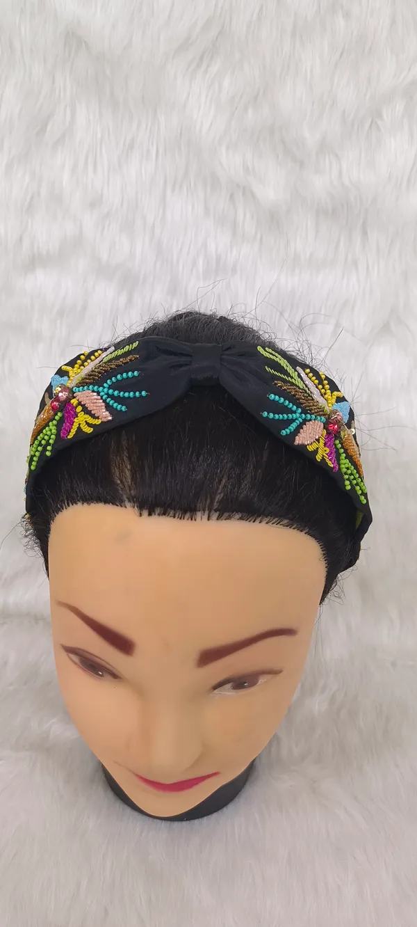 Black_Cotton_Beaded_Floral_Knotted_Hairband_For_Women