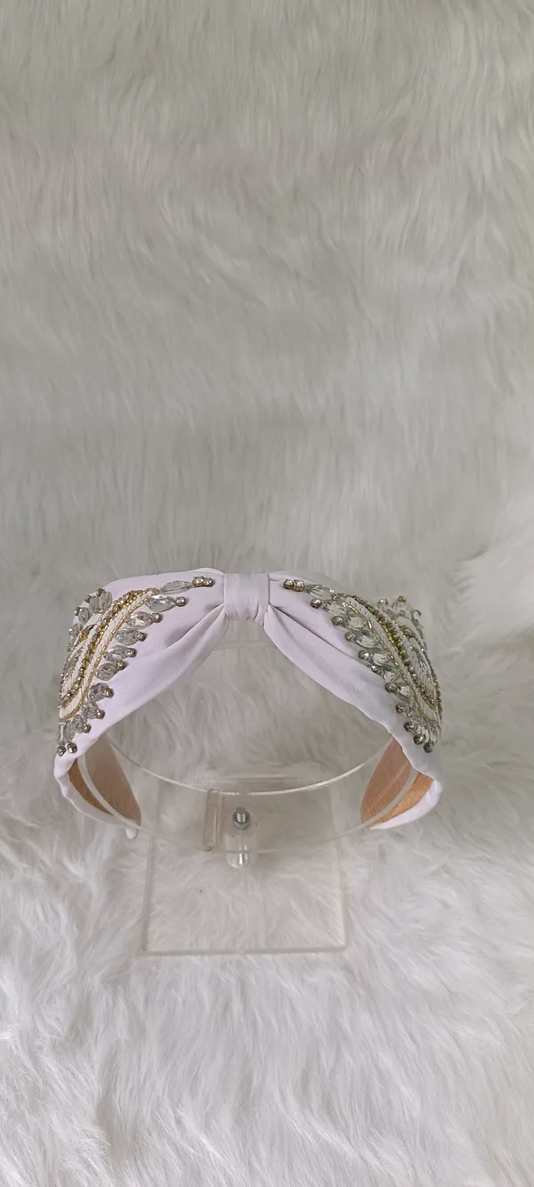 White_Polyester_Beaded_Sequin_Knot_Headband_For_Women