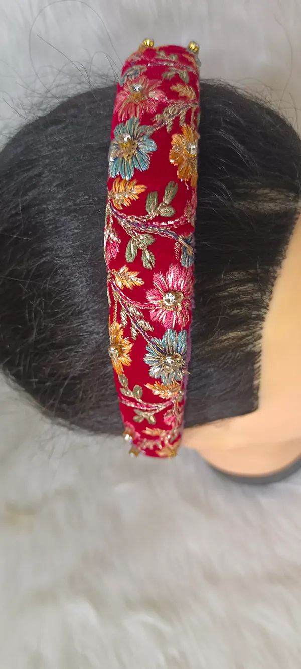 Red_Cotton_Floral_Embroidered_Wide_Hairband_For_Women