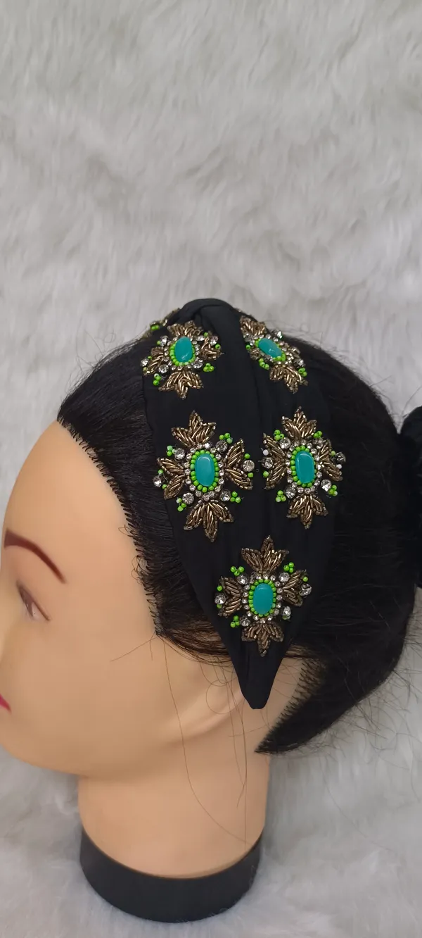 Black_Cotton_Turquoise_Stone_Embellished_Knot_Headband_For_Women