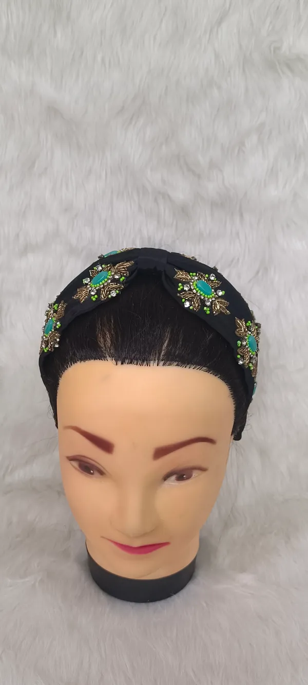 Black_Cotton_Turquoise_Stone_Embellished_Knot_Headband_For_Women