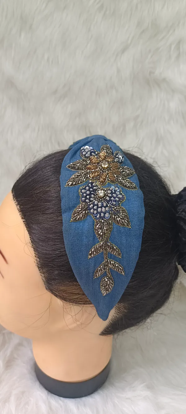 Blue_Denim_Beaded_Floral_Knot_Headband_For_Women