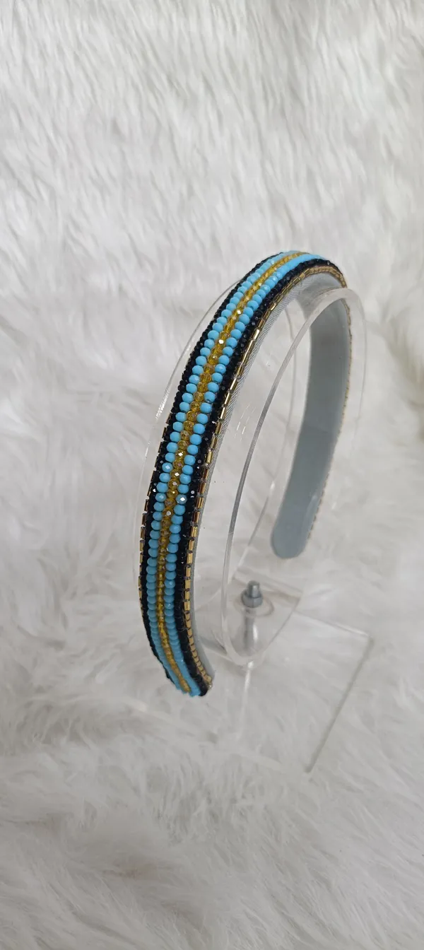 Blue_Gold_Beaded_Striped_Hairband_For_Women