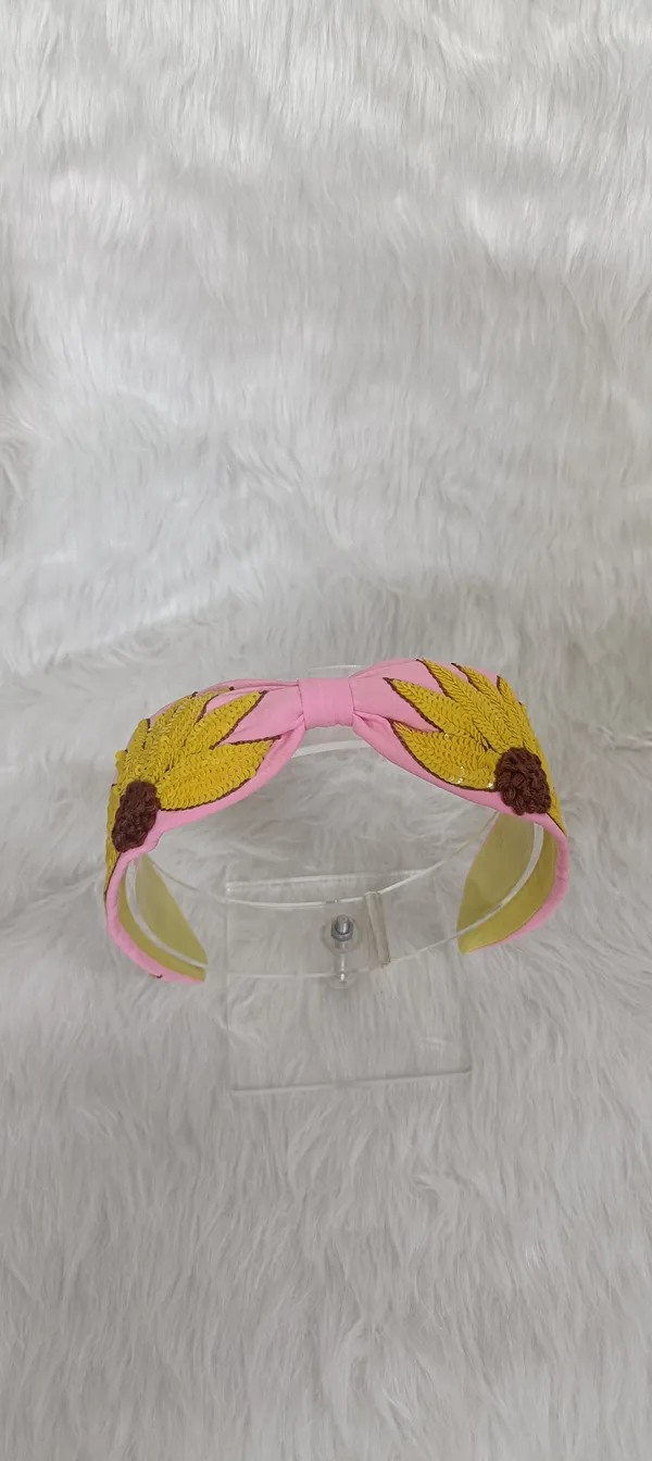 Pink_Cotton_Sunflower_Embroidered_Knot_Headband_For_Women