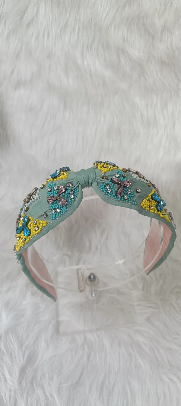Sea_Green_Satin_Beaded_Knot_Headband_For_Women