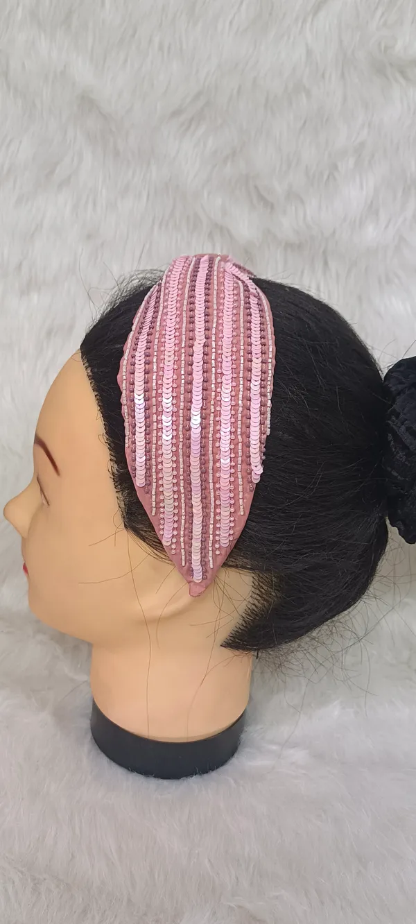Pink_Polyester_Sequin_Knot_Hairband_For_Women