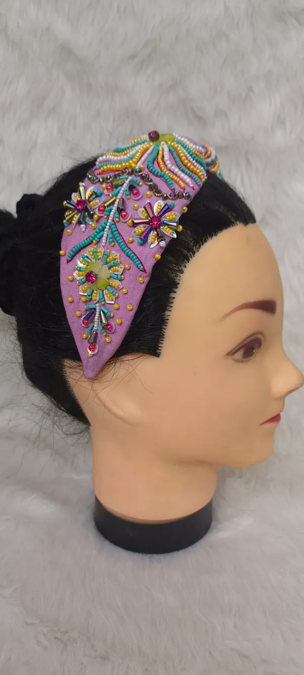 Purple_Cotton_Beaded_Floral_Wide_Headband_For_Women