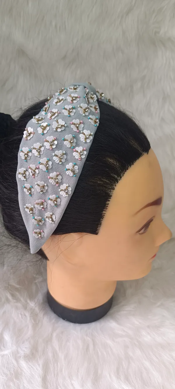 Grey_Cotton_Floral_Beaded_Knot_Headband_For_Women