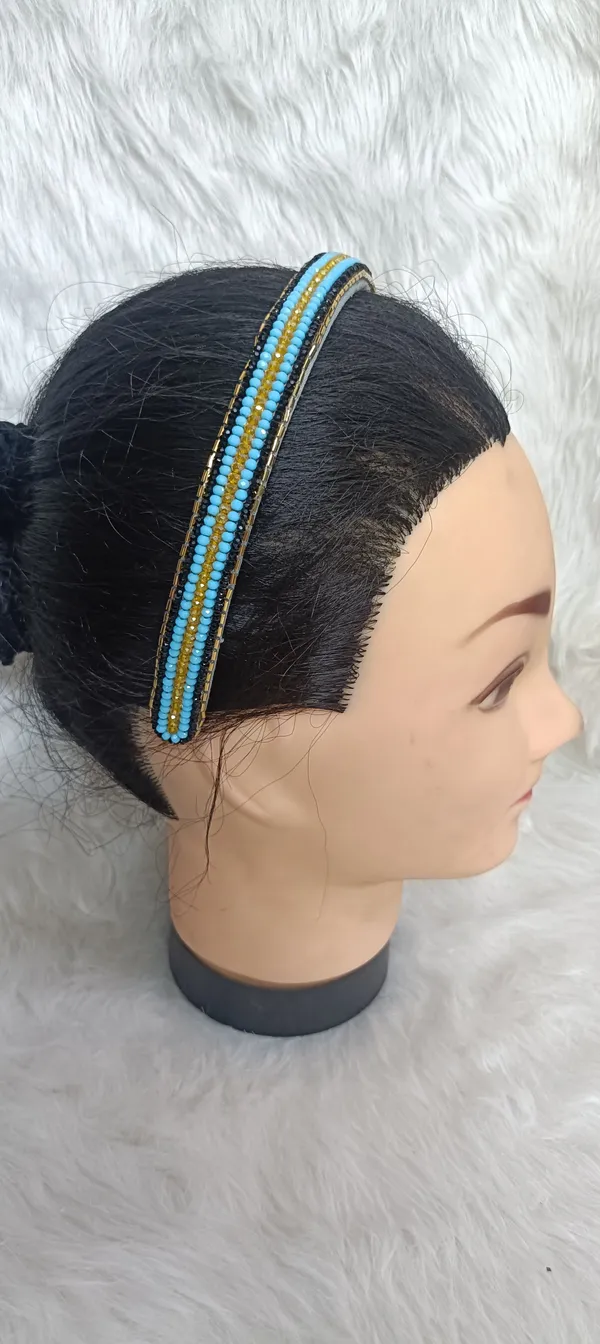 Blue_Gold_Beaded_Striped_Hairband_For_Women