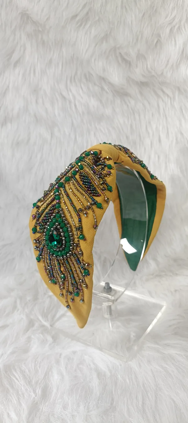 Yellow_Cotton_Beaded_Peacock_Feather_Headband_For_Women