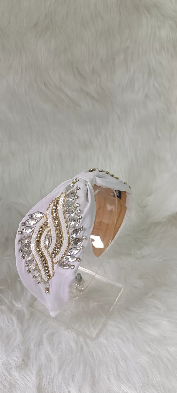 White_Polyester_Beaded_Sequin_Knot_Headband_For_Women