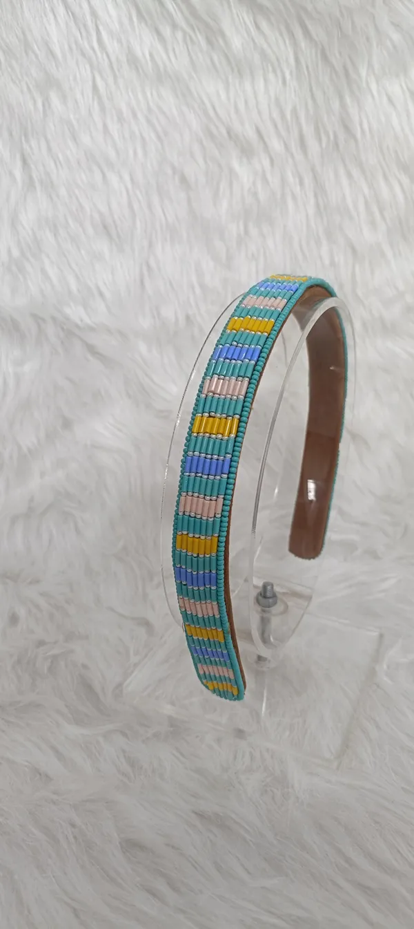 Turquoise_Beaded_Multicolor_Striped_Hairband_For_Women