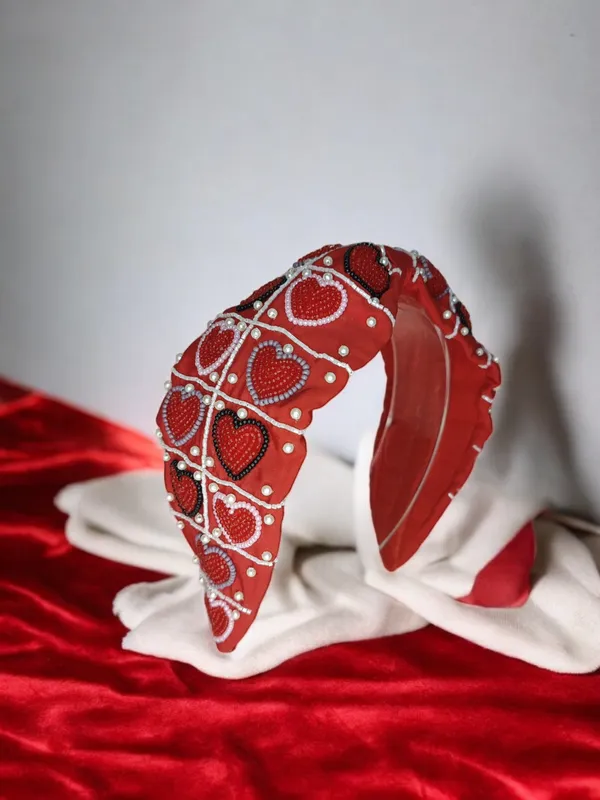 Red_Cotton_Beaded_Heart_Embellished_Wide_Headband_For_Women