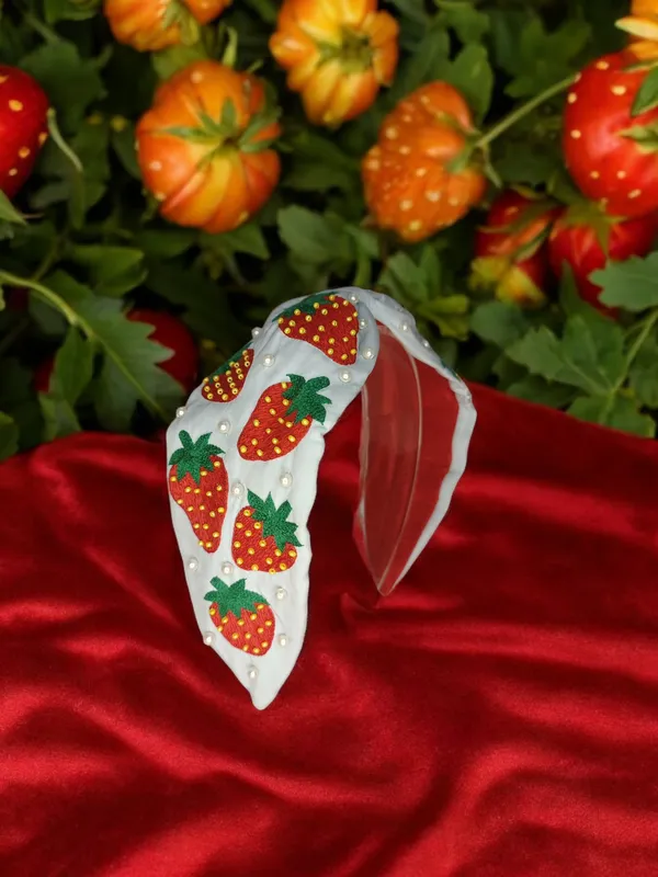 White_Cotton_Strawberry_Embroidered_Pearl_Knot_Headband_For_Girls