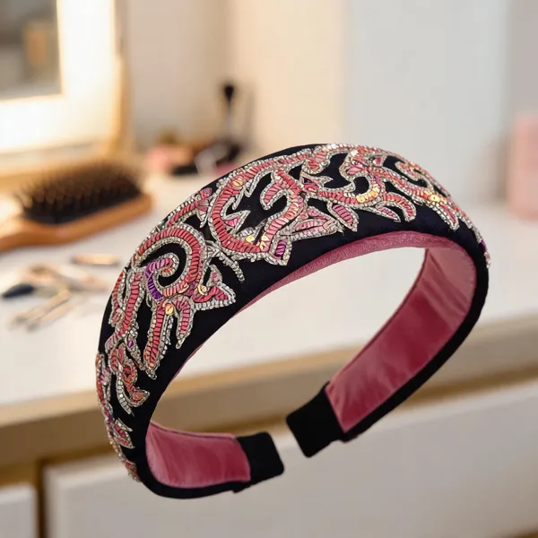 Navy_Velvet_Sequin_Floral_Embroidered_Wide_Headband_For_Women
