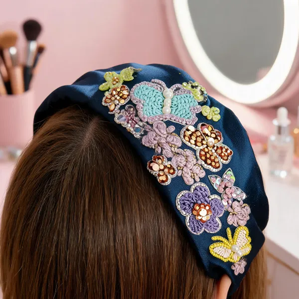Navy_Satin_Embroidered_Floral_Butterfly_Hairband_For_Women