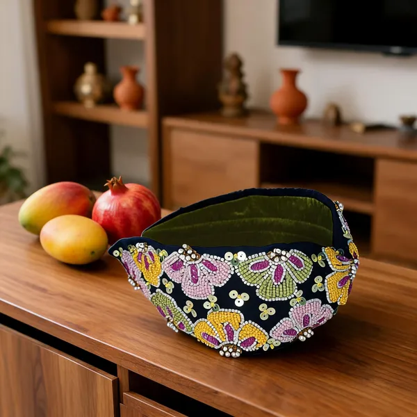 Navy_Cotton_Beaded_Floral_Embroidered_Decorative_Bowl