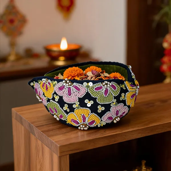 Navy_Cotton_Beaded_Floral_Embroidered_Decorative_Bowl