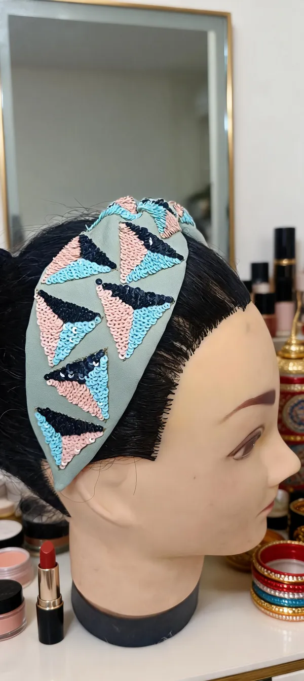 Sage_Green_Cotton_Sequin_Triangle_Knot_Headband_For_Women