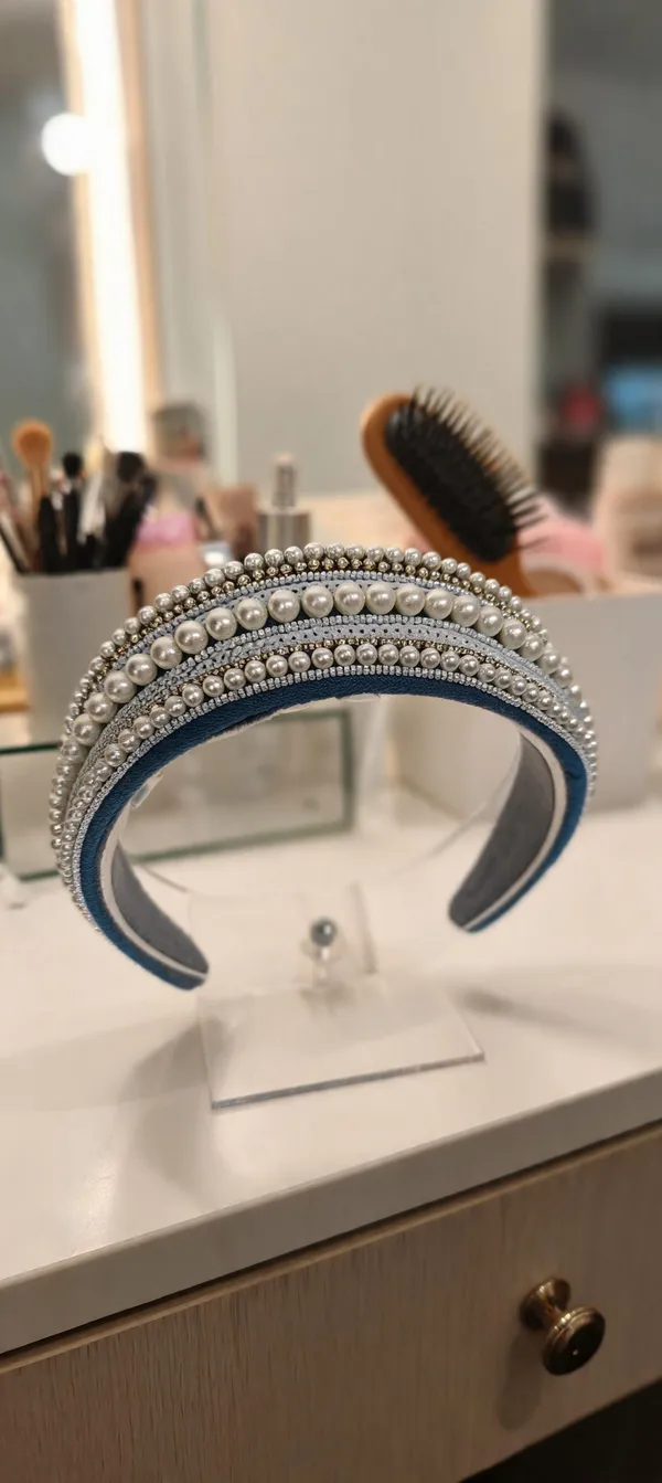 Blue_Cotton_Pearl_Embellished_Padded_Headband_For_Women