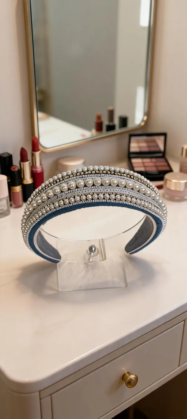 Blue_Cotton_Pearl_Embellished_Padded_Headband_For_Women