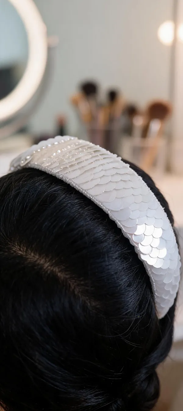 White_Polyester_Sequin_Padded_Hairband_For_Women